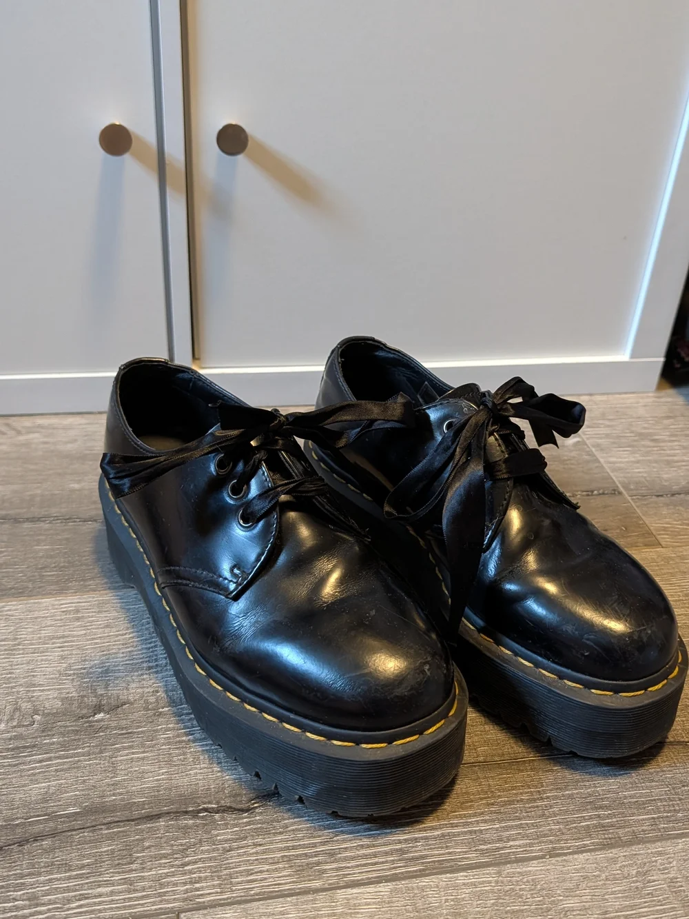Dr. Martens Black Leather Quad Platform Lace-Up Shoes
